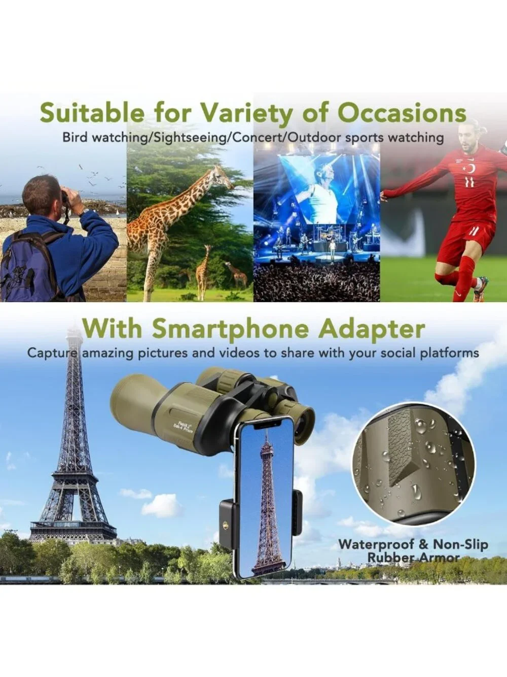 High-Powered 20x50 Waterproof Binoculars for Bird Watching, Travel & Stargazing